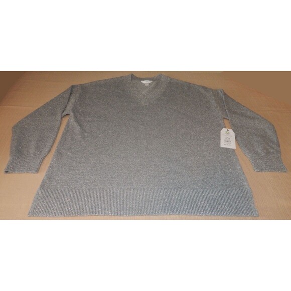 Women's Time And Tru V Neck Sequin Sweater GRAY Pullover Size XL (16-18) NWT - Picture 10 of 16